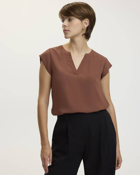 Cap-Sleeve Blouse with Split Neckline - R Essentials