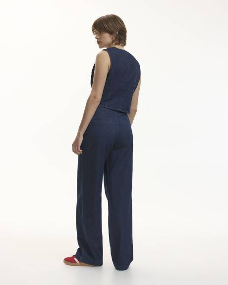 Pantalon en denim à jambe large et taille haute - Long