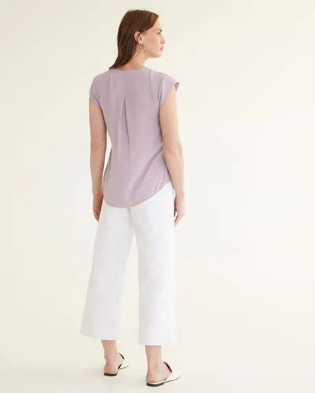 Cap-Sleeve Blouse with V Neckline, R Essentials