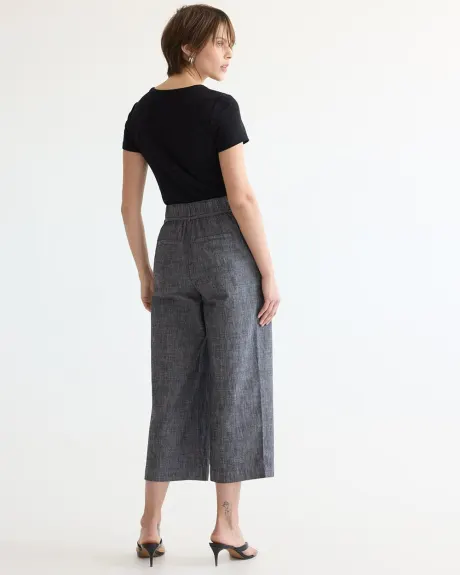 Wide-Leg Cropped Chambray Pant