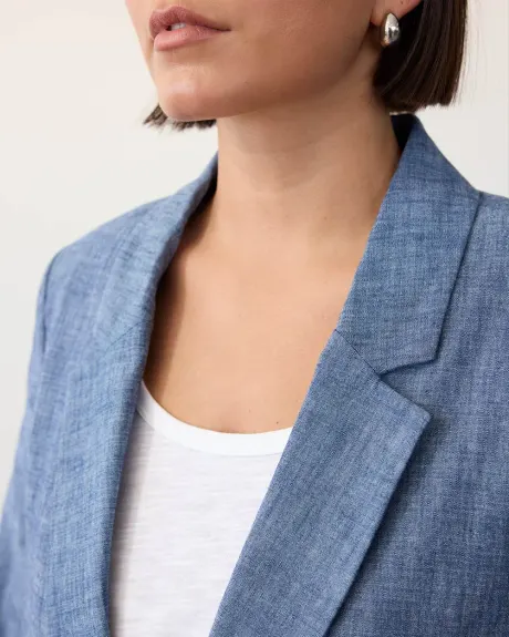 One-Button Closure Chambray Blazer