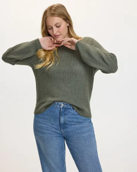 Long-Sleeve Boat-Neck Sweater with Fancy Stitches