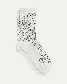 Cotton Crew Socks with Dog Outlines