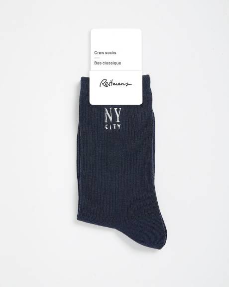 Cotton Crew Socks with "NY City" Embroidery