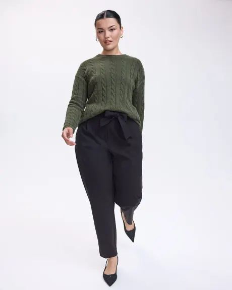 Long-Sleeve Crew-Neck Sweater with Cable Stitches