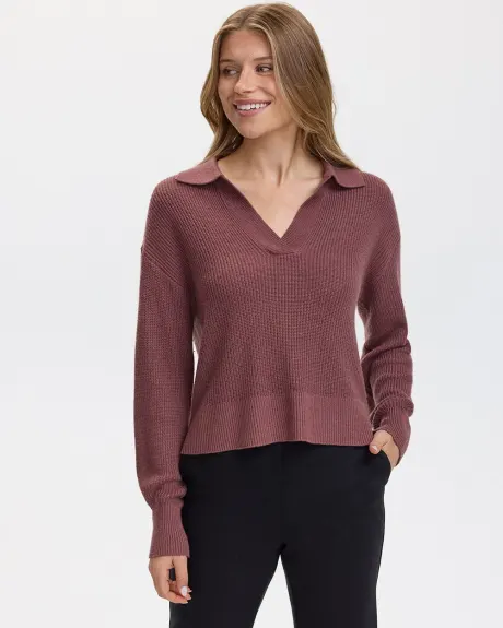 Long-Sleeve Cashmere-Blend Sweater with Johnny Collar