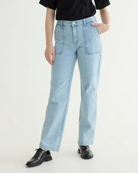 Jean à taille mi-haute et jambe droite avec poches utilitaires - Long