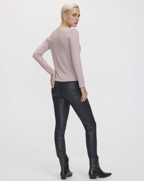 Long-Sleeve Crew-Neck Studded Top