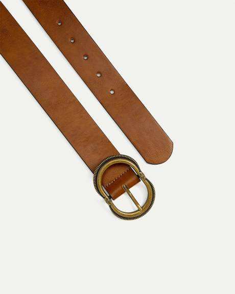 Faux Leather Belt with Oval Buckle