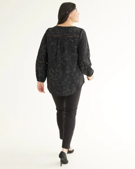 Long-Sleeve V-Neck Tunic with Fagoting Tape