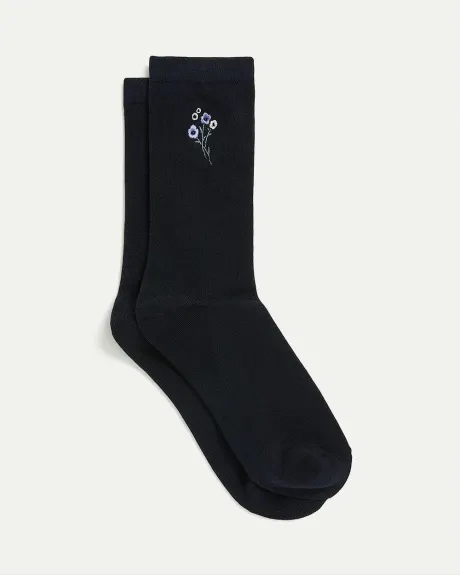 Cotton Crew Socks with Flowers