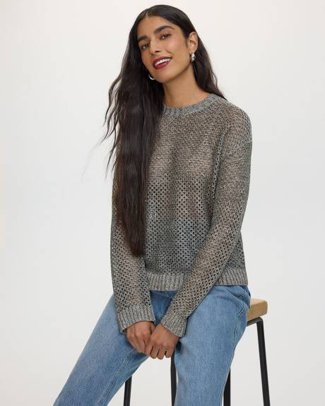 Long-Sleeve Crew-Neck Open-Stitch Sweater