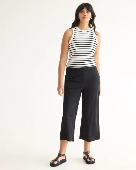 Wide-Leg Cropped Piqué Pant