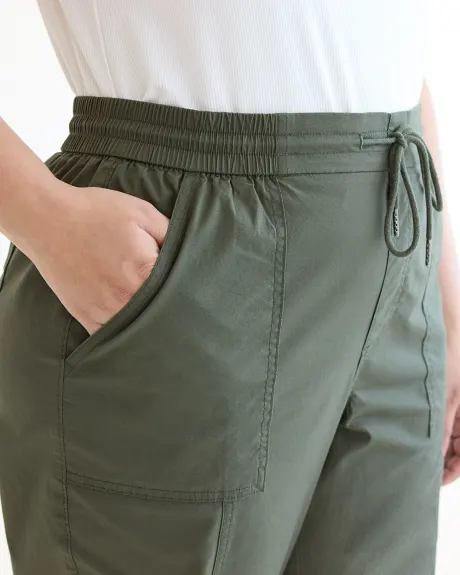 Pantalon capri à taille haute et jambe droite en popeline