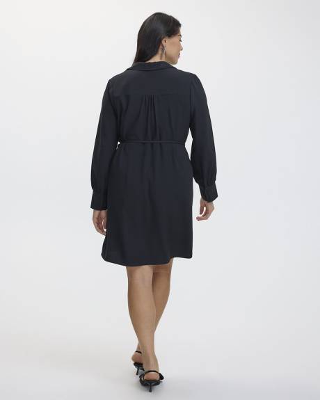 Long-Sleeve Shift Dress with Shirt Collar