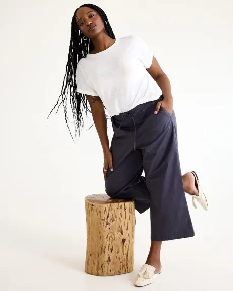 Wide-Leg Cropped High-Rise Poplin Pant