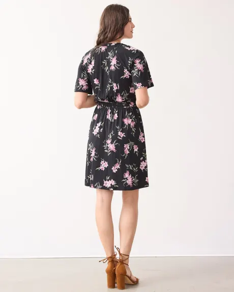 Short-Raglan-Sleeve Split-Neck Dress