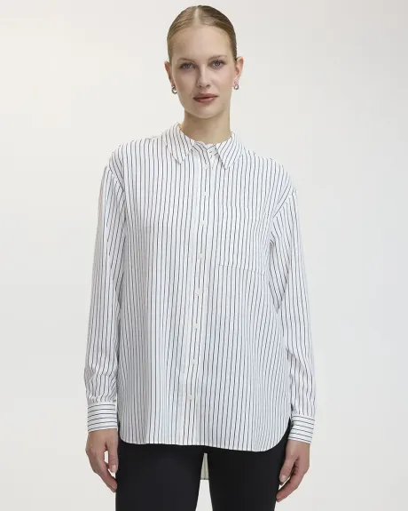 Long-Sleeve Buttoned-Down Blouse with Chest Pocket