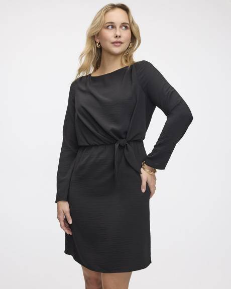 Long-Sleeve Boat-Neck Dress with Knot Detail