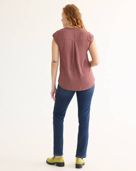 Cap-Sleeve Blouse with Split Neckline - R Essentials