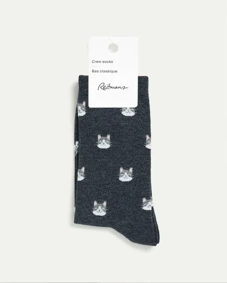 Cotton Crew Socks with Cats