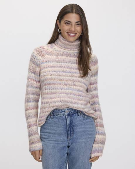 Long-Sleeve Turtle-Neck Herringbone Sweater