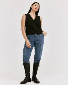 Jean cargo à jambe fuselée et taille haute - Le Mom Jeans