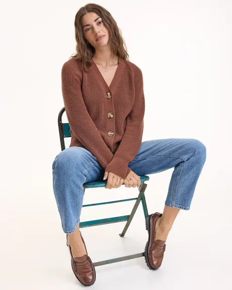 Long-Sleeve V-Neck Buttoned-Down Cardigan