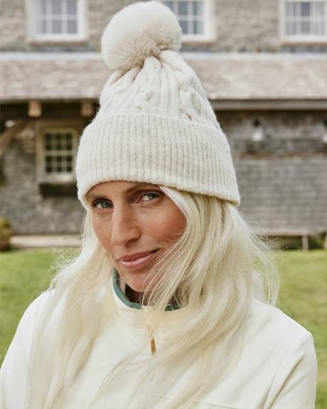 Cable-Knit Beanie with Pompom