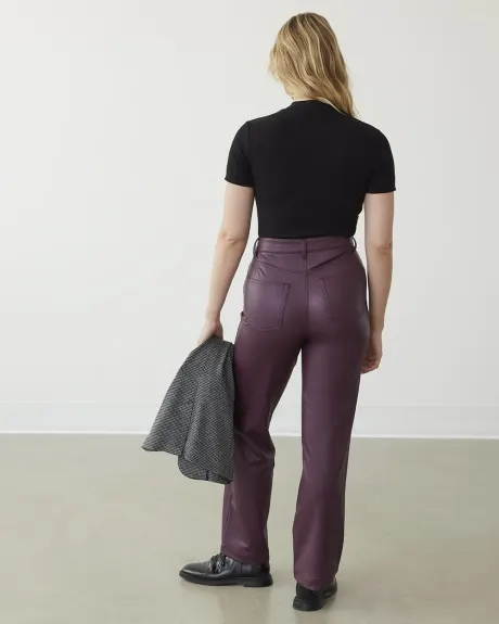 Pantalon taille haute à jambe droite en faux cuir - Petite