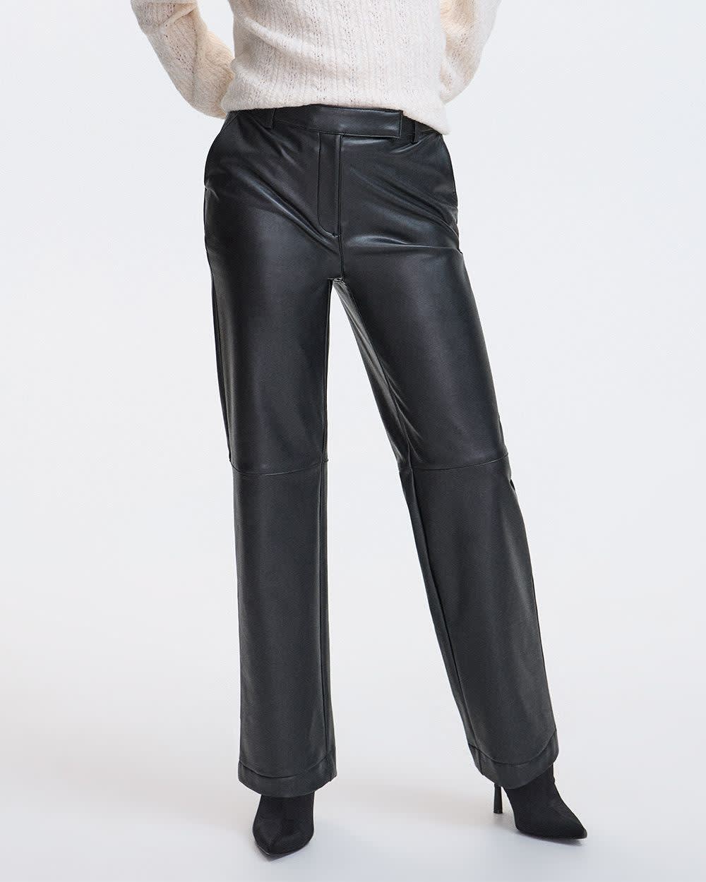 Pantalon à taille haute et jambe droite en faux cuir - Long