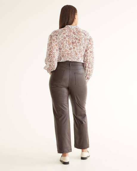 Pantalon taille haute à jambe droite en faux cuir - Petite