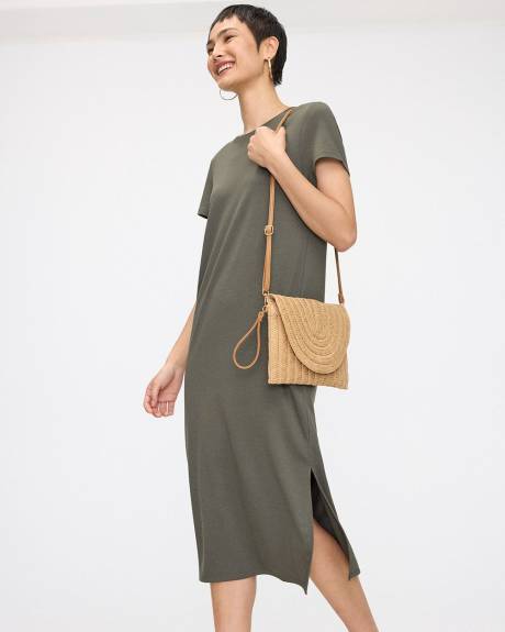 Short-Sleeve Crew-Neck Midi Dress