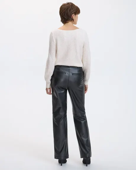 Pantalon à taille haute et jambe droite en faux cuir