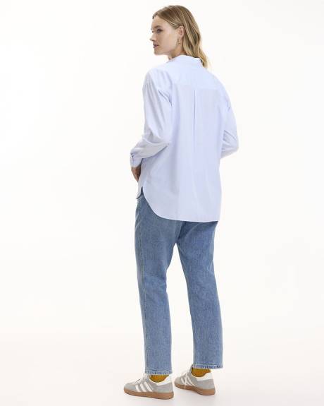 Long-Sleeve Buttoned-Down Blouse with Chest Pocket