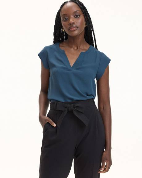 Cap-Sleeve Blouse with Split Neckline - R Essentials