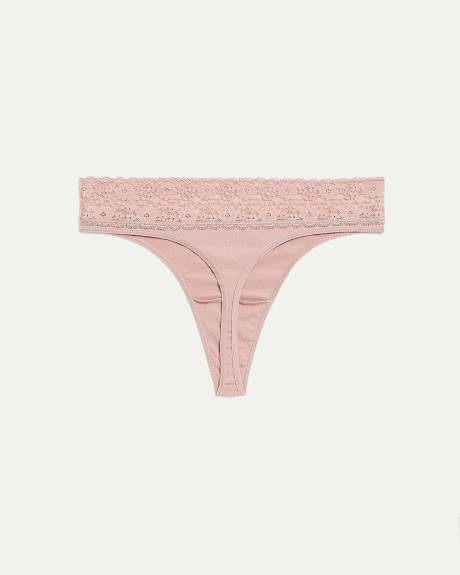 Cotton Tanga Panties with Lace Waistband - R Line