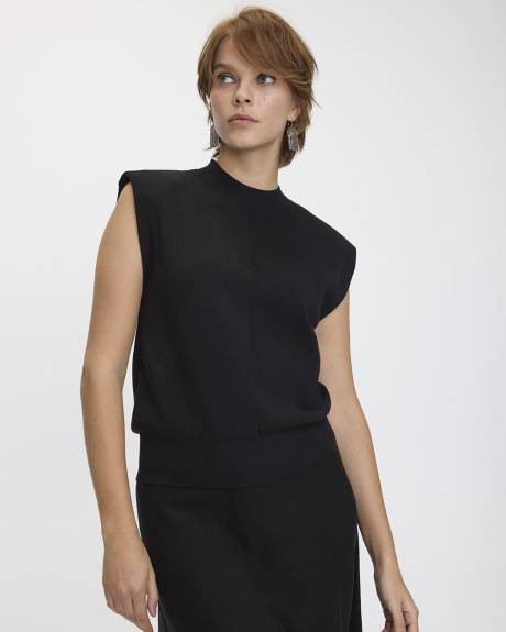 Extended-Sleeve Mock-Neck Top with Shoulder Pads