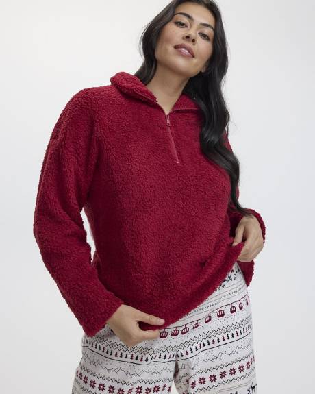 Long-Sleeve Mock-Neck Sherpa Pullover with Half-Zip