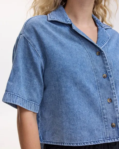 Short-Sleeve Buttoned-Down Denim Blouse