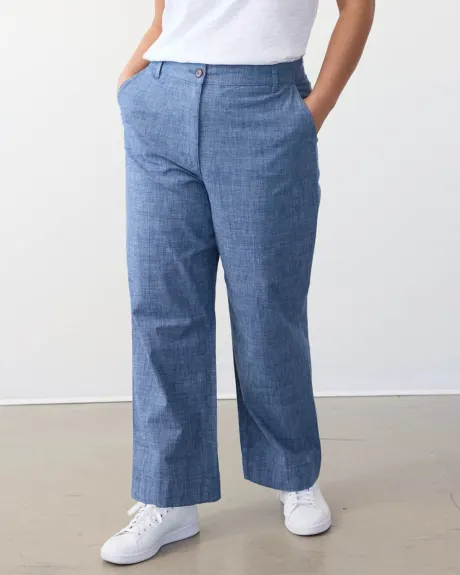 Pantalon cheville en chambray à jambe droite - Petite