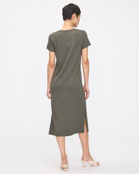 Short-Sleeve Crew-Neck Midi Dress