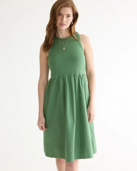 Sleeveless Mix-Media Dress with Scoop Neckline