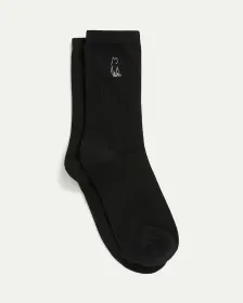 Cotton Crew Socks with Cat