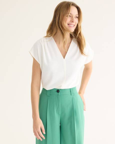 Short-Sleeve V-Neck Blouse