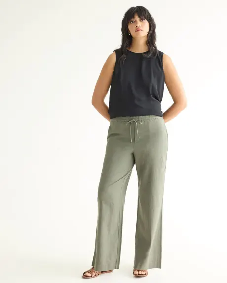 Pantalon en lin à jambe large et taille haute - Long