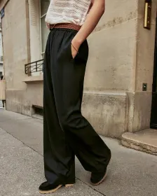 Pantalon en lin à jambe large et taille haute