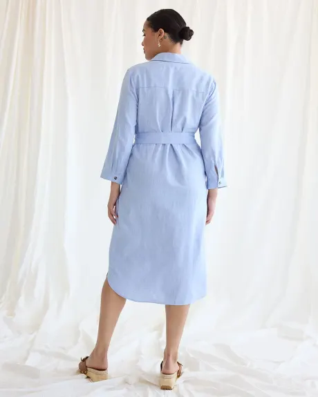 Robe midi à boutonner à manches longues et col chemisier