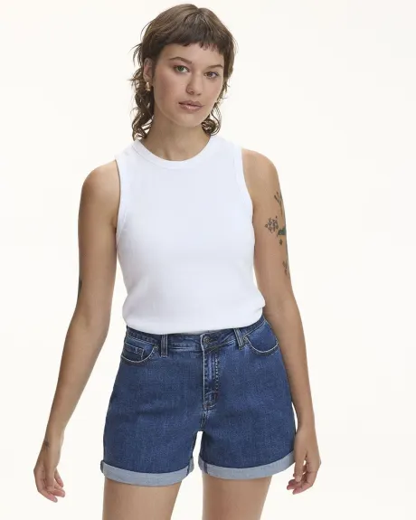 Mid-Rise Denim Shorts with Rolled Hem - Curvy Fit