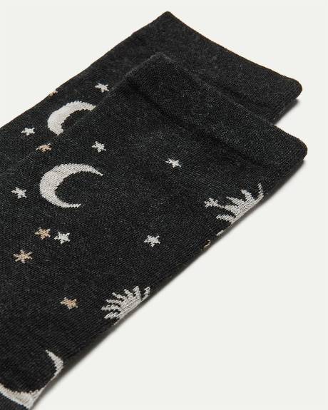 Cotton Crew Socks with Astral Pattern